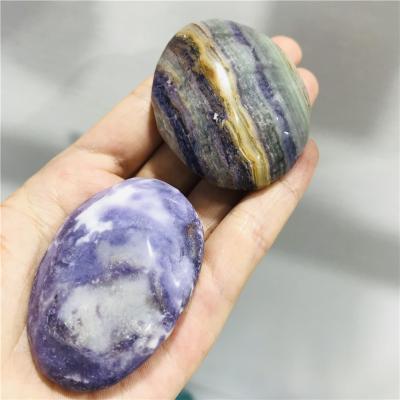 China China Wholesale Crystal Palm Stone Natural Hand Carved Purple Fluorite Plam Stone Healing Stone For Decoration for sale