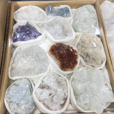 China China Natural Raw Stones Mix Blue White Purple Color Cluster Zeolite Yellow Crystal Agate In Box Healing Stone For Decoration Gift for sale