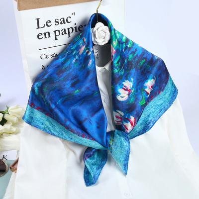 China Square Custom Make Oil Painting Square Silk Scarf 90x90cm for sale