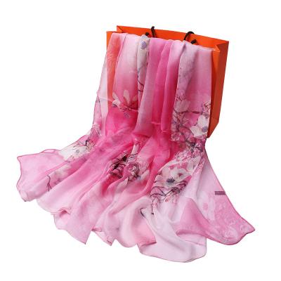 China Hot Sale Long Lotus Design Women Chiffon Scarf Lightweight Fashion Scarves Sheer Shawl Wrap Scarves for sale