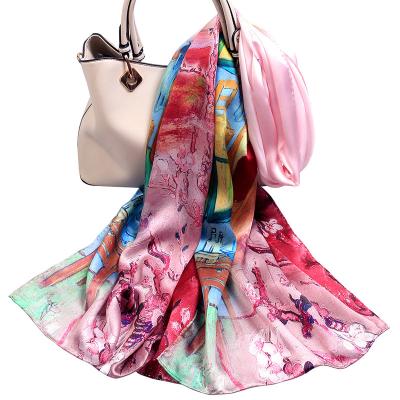 China Custom Logo Label Drop Shipping Mulberry 100% Silk Long Scarf Printed Long Shawl 52X170cm Wholesale Stock for sale