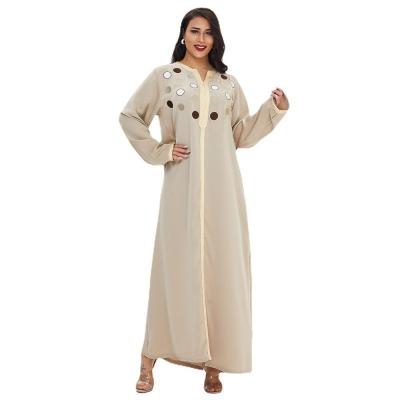 China SummLatest 2023 Elegant Muslim Sea Dubai Chiffon Kaftan Dress Women Abaya Polyester Bubble Sleeve Cardigan Dress Muslim Dress for sale