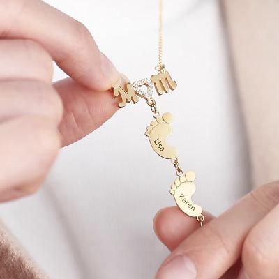 China TRENDY Gold Filled 925 Sterling Silver Custom Jewelry MOM Feet Necklaces For Mothers Day Gifts Chain Miner for sale