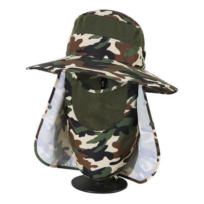 China Custom Character UPF50+ Character Outdoor Summer Outdoor Travel Neck Cover Cap Anti UV Camouflage Bucket Hat With String for sale