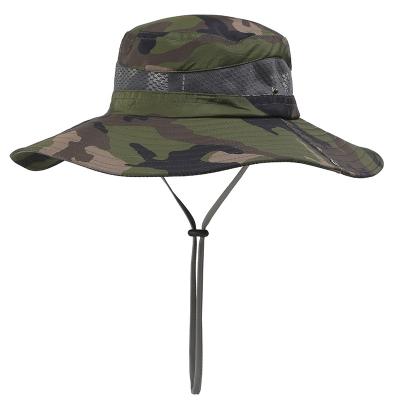 China Men's Camouflage Fishing Cap Adjustable Size Summer Mesh Breathable Hiking Hat Fishing Sunscreen Camping Travel Bucket Hat for sale