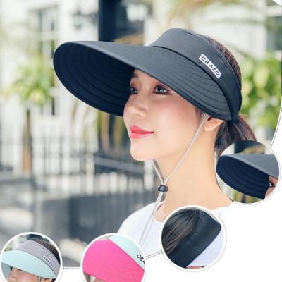 China Character 2021 Summer Women Sun Visor Hat With Large Heads Beach Brim Hat UV Protection Female Protge Neck Wide Cap for sale