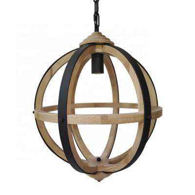 China JLC-5030 Contemporary Industrial Globe Lamp Metal Frame Hanging Wood Black Chandelier And Pendant Light for sale