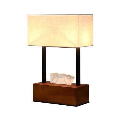 China JLT-4589 Walnut Wood Base Table Lamp Modern Residential With Tissue Box Hotel Wood Table Lamp for sale