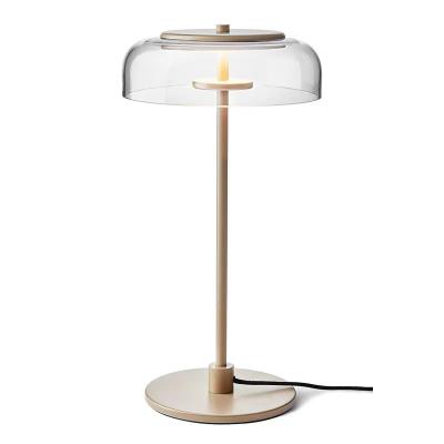 China JLT-4384 Modern Clear Glass Post Shade LED Desk Table Lamp Gold For Living Room Lighting for sale