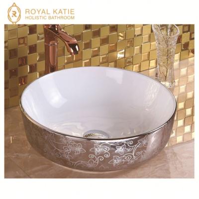 China African Ceramic Gold Plated Bathroom Sink Basin Countertop Art Basin for sale