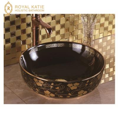 China New Design Electroplating Glass Wash Basin Hand Washing Gold Basin, Black Gold Basin for sale