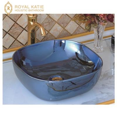 China Wash Basin Fashion Sanitary Ware Gold Ceramic Wash Basin For Bathroom for sale