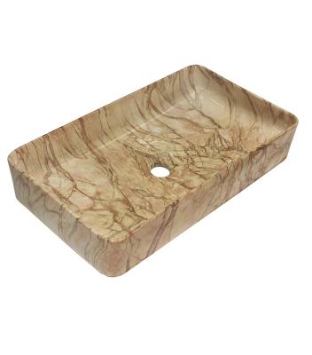 China Good Rectangle Edge Marble Print Worktop Modern Saling Ceramic Slim Hand Wash Basin for sale