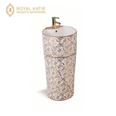 China Wash Basin Customized Full Real Gold Stylish Classic Looking Exclusive Wash Basin With Pedestal for sale