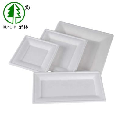 China Disposable Rectangular Shape Biodegradable Sugarcane Fiber Dishes For Restaurant for sale