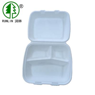 China Bagasse 3 Compartment Clamshell Disposable Biodegradable Food Container for sale