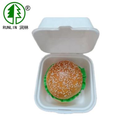 China Factory Disposable Natural Unbleached White Fiber Sugar Cane Pulp Hamburger Box for sale