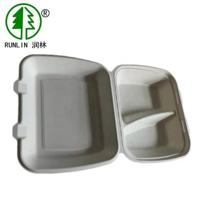 China 9inch x 9inch x 7inch Sugar Cane Bagasse 2 Compartments Disposable Biodegradable Clamshell Box for sale