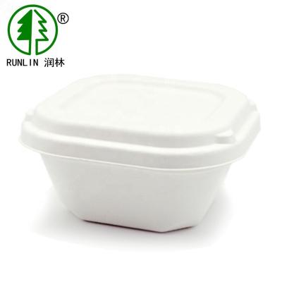 China Disposable Bagasse Sugar Cane Milk Packaging Square Bowl With Lid for sale