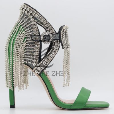 China 2022 European and American Fashion Diamond Pendant Women Sandals PU Glitter Silk Rubber Heeled Sandals Trend NC ZHEZHEZHE Z6176-1; CIS for sale