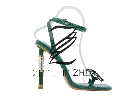 China Fashion Trend One Button Strap Women's Fashion Sandals Fashion Sexy Snake Fabric New Trend Heel Sandals for sale