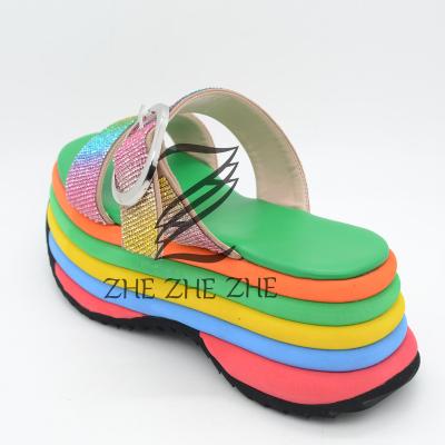 China European and American fashion trend women's style shoes rainbow - colored deep-soled jelly shoes size women's summer wedges sandals for sale