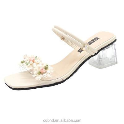 China Fashion Trend Ladies Square Toe Ankle Strap Slingback Sandals Blocked Heels Women Shoes Heel Sandals Slipper for sale