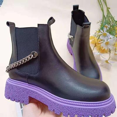 China Lightweight Fashion Shorts Botas Rogue Plataforma Comfy PU Boots Ankle Chain Women Shoes Womens Boots for sale