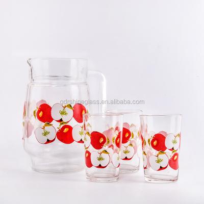 China Minimalist 7pcs Glass Jug and Tumbler Drinking Set/Teacup Set with Patterns/Glass Jug Water Set for sale