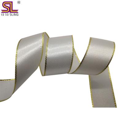 China Viable in stock single face silver and gold edge satin ribbon for sale for sale