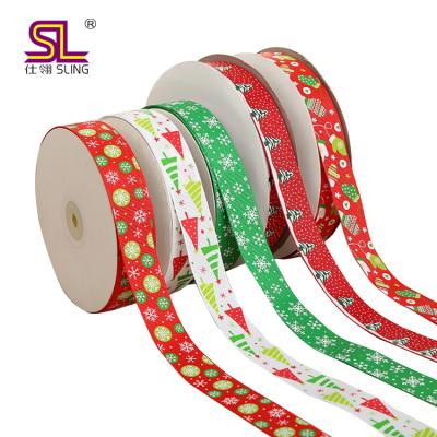 China Sustainable Polyester Grosgrain Custom Printed Merry Christmas Ribbon for sale