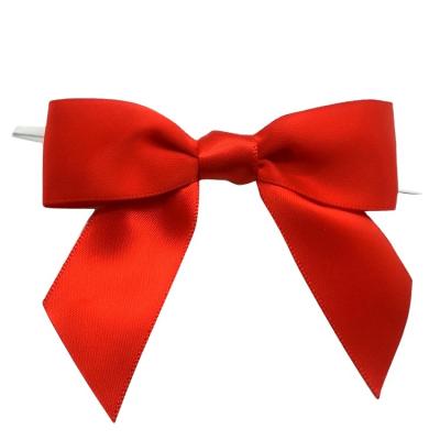 China Eco - Friendly Wrapping Decoration Satin Red Ribbon Pre - Tied Bow With Twist Tie for sale