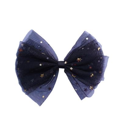 China Sweet cute fashion shiny sheer ribbon hair bows for girls, sheer printed ribbon hair bow ribbon for sale