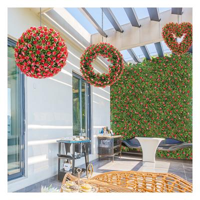 China Indoor Outdoor Decoration Plant One-stop Artificial Hanging Topiary Garland Set Roses Garland Grass Ball Flowers Panel for Wedding Wall System Decor for sale