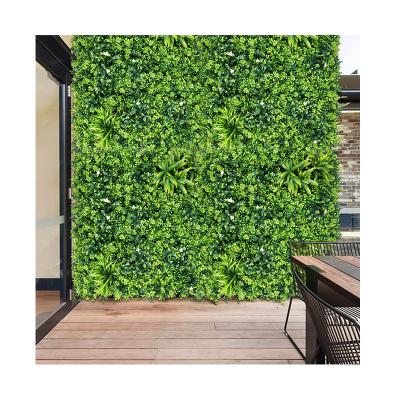 China Decoration Manufacturer Vertical Grass White Flower Screen Privacy Fence Artificial Green Plant System Indoor Outdoor Wall Panel Pq14 for sale