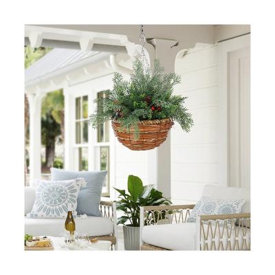 China HL-18 Indoor Outdoor Hot Selling Christmas Decoration Branches Artificial Plants Flowers Hanging Basket For Garden Decoration for sale