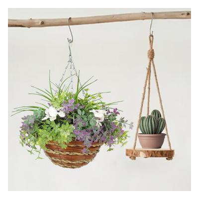 China HL-27 Indoor Outdoor Decoration Customized Chains With White Plastic Pansy Grass Rattan Woven Artificial Flower Basket for sale