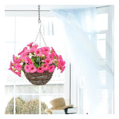 China Wholesale Indoor Outdoor Decoration 13 Glory Plant Decorative Artificial Pink Morning Plastic Flower Basket For Garden Decoration for sale