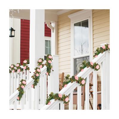 China T-23/24 Decoration Indoor Outdoor Factory Direct Fake Rose Floral With Green Leaves Vine Artificial Rose Ivy Flowers For Hotel Office Home Decor for sale