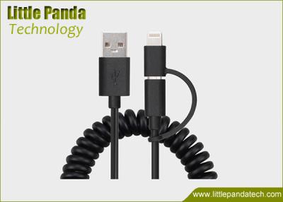 China Universal 2in1 Coiled USB Cable Data Cable with 2 Connectors Micro USB Charging Cable for Promotion for sale