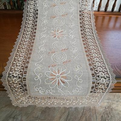 China Rectangle Wedding Table Cover Durable Popular Lace Embroidered Tablecloth for sale