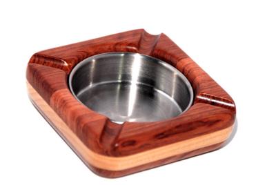 China Bi-wood Square wood Ashtray with steel plate for sale