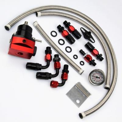 China Most Fuel Injection Engines Adjustable Fuel Pressure Regulator FPR Kit + 0-160 PSI Oil Level Gauge + -6AN Oil Hose Pipe Fitting Black&Red for sale