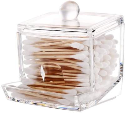 China Bathroom Environmentally Friendly Transparent Square Jar Box Swab Cotton 423290 Organizer Clear Cotton Swab Box for sale