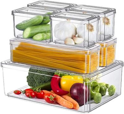 China Sustainable 7 Piece Set Food Storage Containers Refrigerator, BPA Free, Fridge Organizer Keeper Drawers Bins Stackable Baskets for sale