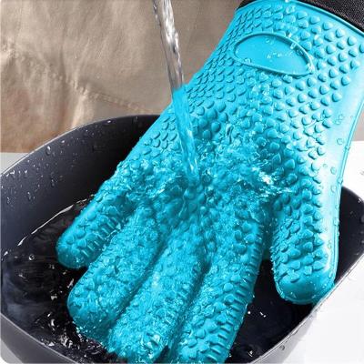 China Oven Mitt heat resistant grill of viable, safe and waterproof blue silicone, with the internal layer of cotton for sale