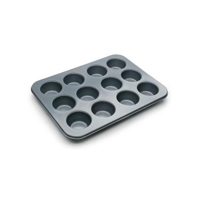 China 109577 Kitchen Item Best Selling Custom Carbon Steel Sustainable Hot Selling 12 Cup Muffin Non-Stick Pan For Oven Baking Tray For Sale for sale