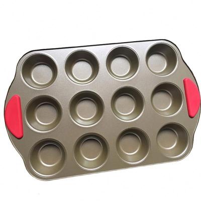 China Viable Bakeware 12 Nonstick Cupcake Carbon Steel 113498 Roll Pan Tray Baking Molds With Silicone Handle 12 for sale