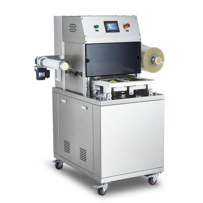 China Semi-automatic Food Card Sealing Machine for Food Tray Wrapping and Gas Nitrogen Filling for sale