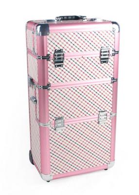 China Pink Beauty Travel Cosmetic Trolley Case Makeup Artist Organizer Beautiful Box Pattern for sale